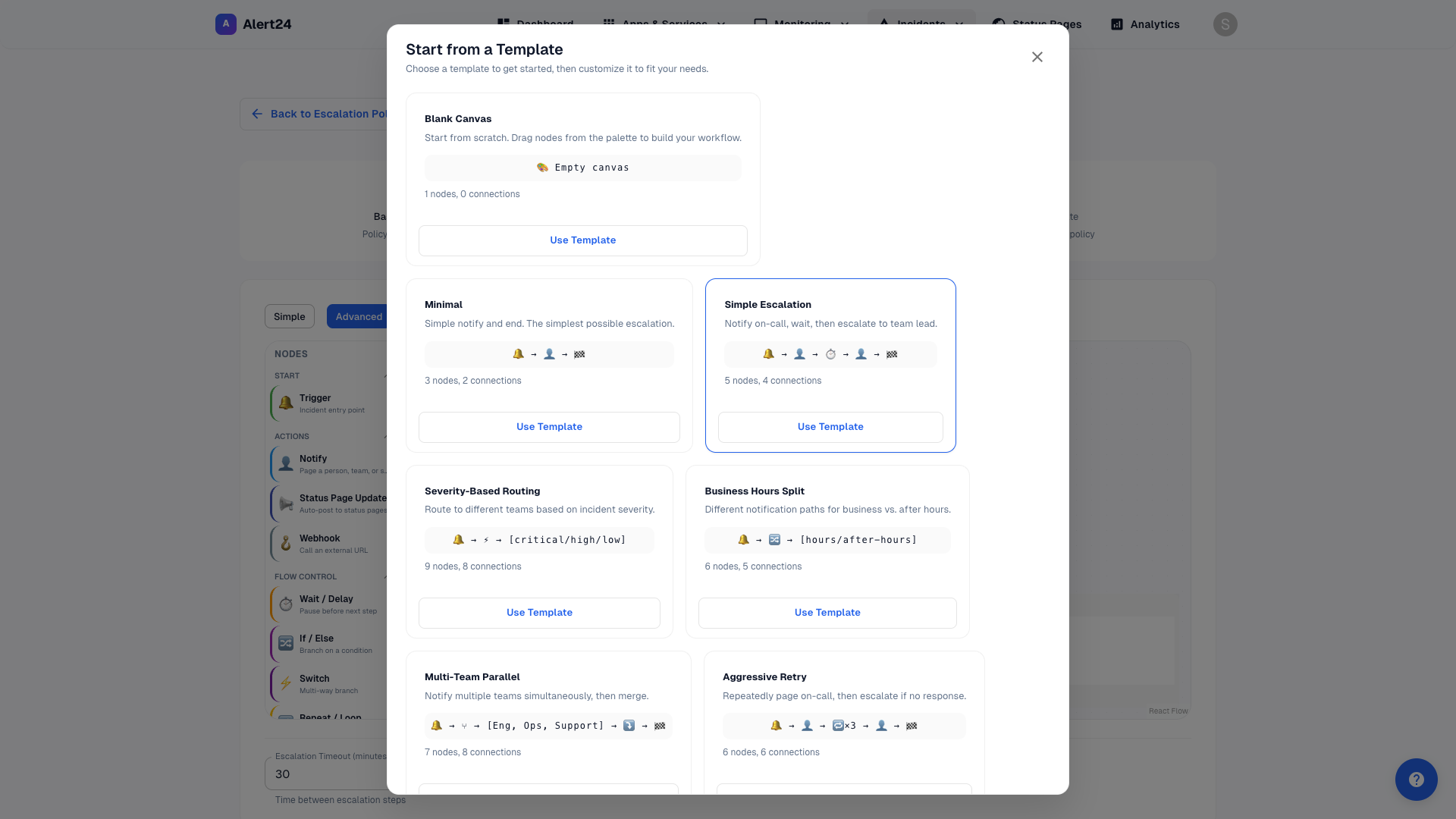 Escalation policy template gallery